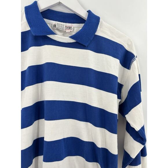 Vintage Lindsey Blake Shirt Womens Small Petite Blue White Striped 3/4 Sleeves - Picture 5 of 16